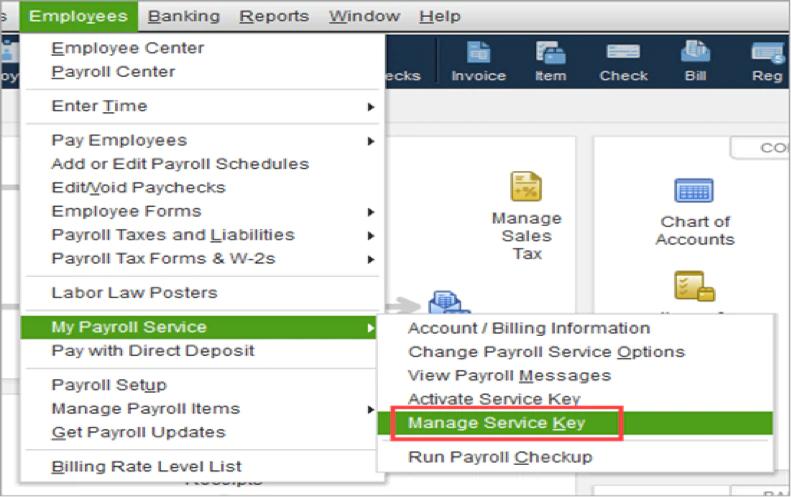 Activate the  service key in QuickBooks